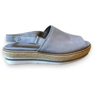 Timberland Emerson Peep Toe Wedge Espadrille Gray Sandals Slingback Leather Sz 9
