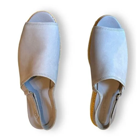 Timberland Emerson Peep Toe Wedge Espadrille Gray Sandals Slingback Leather Sz 9