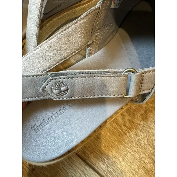 Timberland Emerson Peep Toe Wedge Espadrille Gray Sandals Slingback Leather Sz 9