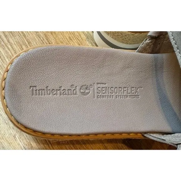 Timberland Emerson Peep Toe Wedge Espadrille Gray Sandals Slingback Leather Sz 9