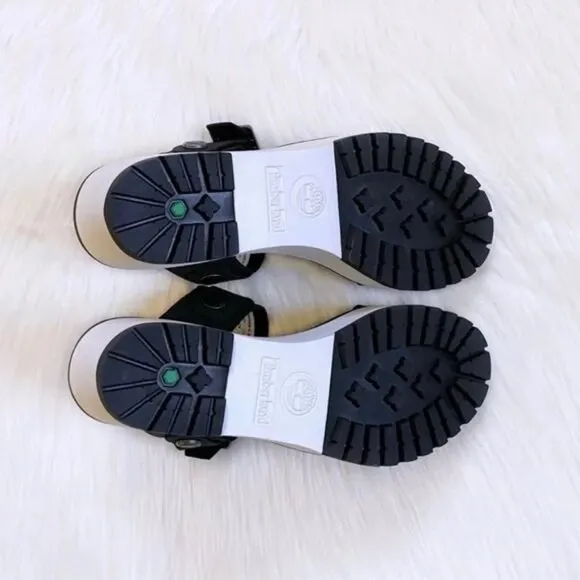 Timberland Koralyn Black Nubuck Leather Wedge Sandals
