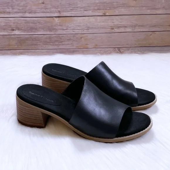 Timberland Laguna Shore Black Leather Mule Sandals