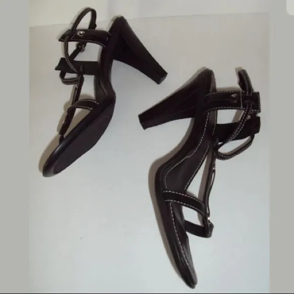 TOD'S Black Leather High Heels T-Strap Sandals 39