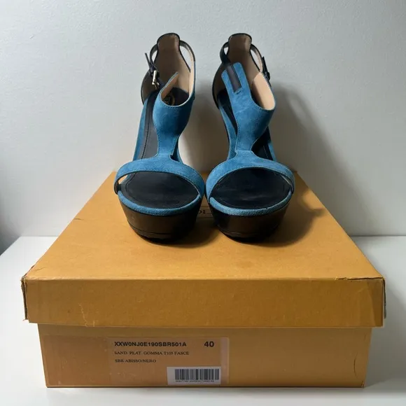 Tod's Sand Plat Gooma T105 Fasce Suede &amp; Leather T-Strap Platform Sandals Heels