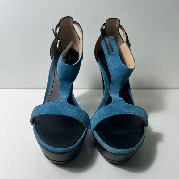 Tod's Sand Plat Gooma T105 Fasce Suede &amp; Leather T-Strap Platform Sandals Heels