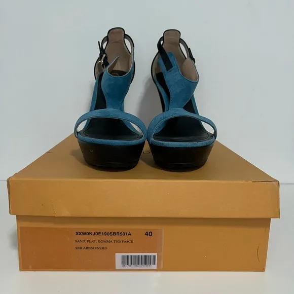 Tod's Sand Plat Gooma T105 Fasce Suede &amp; Leather T-Strap Platform Sandals Heels