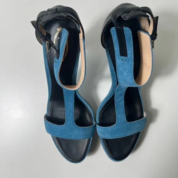 Tod's Sand Plat Gooma T105 Fasce Suede &amp; Leather T-Strap Platform Sandals Heels