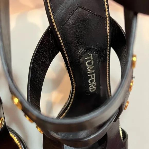 Tom Ford Black Strappy Wedge Sandals