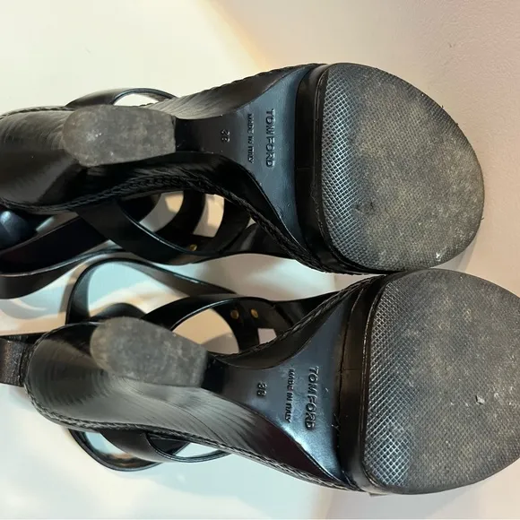 Tom Ford Black Strappy Wedge Sandals