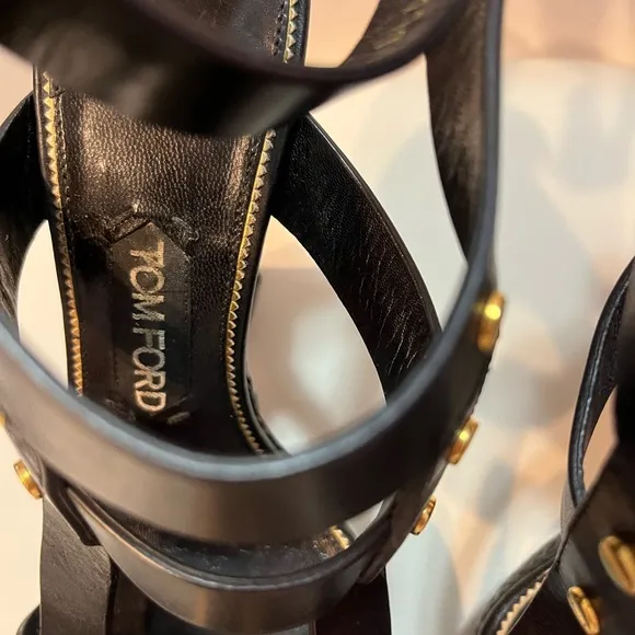Tom Ford Black Strappy Wedge Sandals
