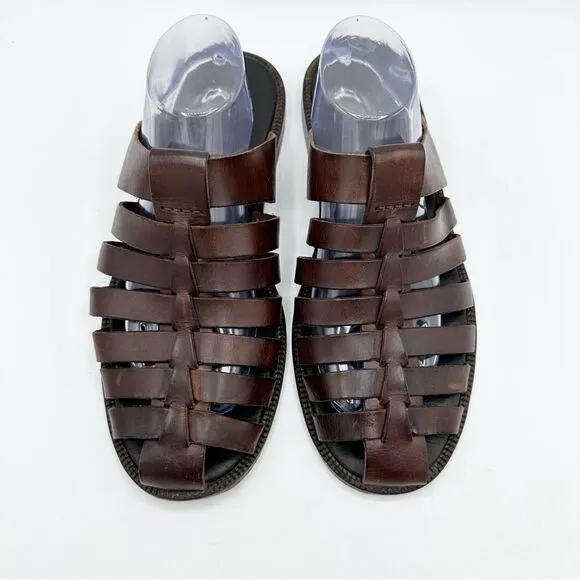 Tommy Bahama Vintage Slip-On Mule Dark Brown Leather Fisherman Sandals Sz 10