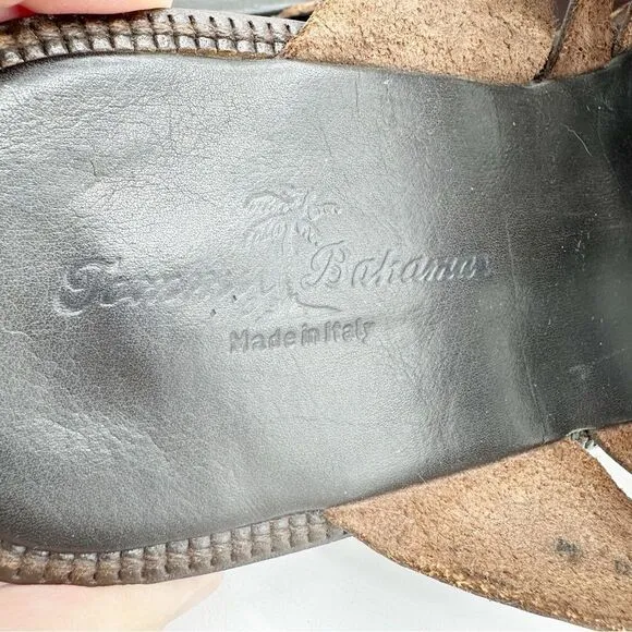 Tommy Bahama Vintage Slip-On Mule Dark Brown Leather Fisherman Sandals Sz 10
