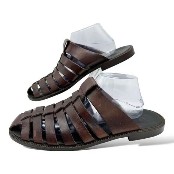 Tommy Bahama Vintage Slip-On Mule Dark Brown Leather Fisherman Sandals Sz 10