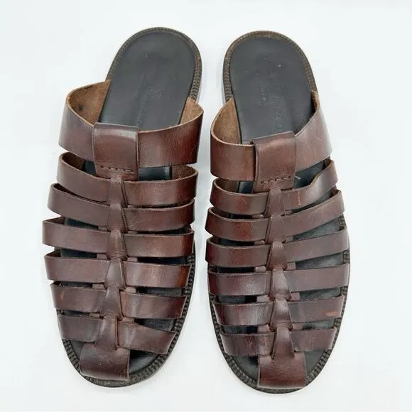 Tommy Bahama Vintage Slip-On Mule Dark Brown Leather Fisherman Sandals Sz 10