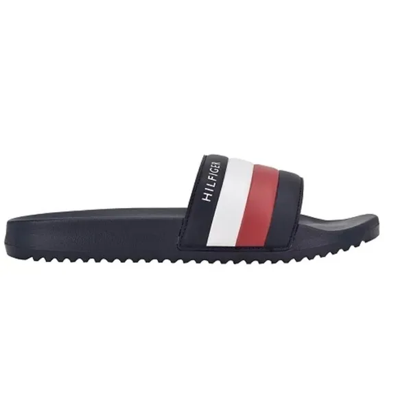 TOMMY HILFIGER Men's Rozi Global Stripe Branding Pool Slide Sandals Szs 9,10,11