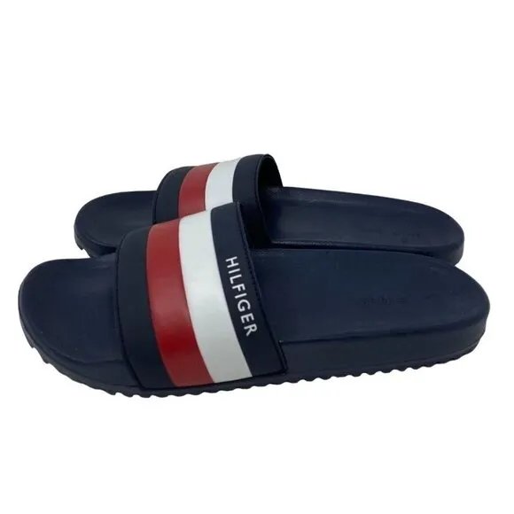 TOMMY HILFIGER Men's Rozi Global Stripe Branding Pool Slide Sandals Szs 9,10,11
