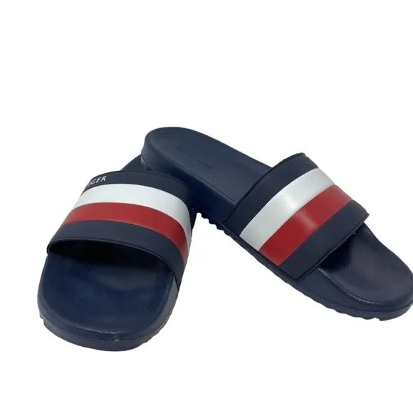 TOMMY HILFIGER Men's Rozi Global Stripe Branding Pool Slide Sandals Szs 9,10,11