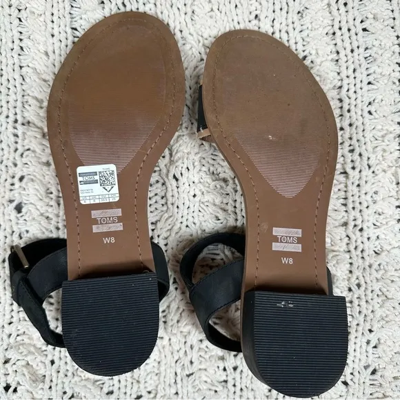 Toms Camilla Leather Low Block Heeled Sandals Size 8 Black and Honey Tan