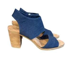 Toms Majorca Blue Heeled Sandals with Chunky Wooden Heel Women’s Size 8.5
