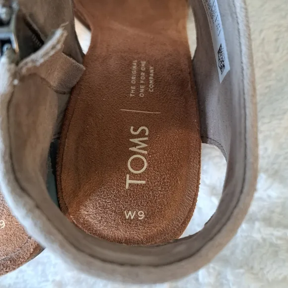 TOMS Majorca Cutout Sandal Block Heel Taupe Suede Slingback Women's Size 9 NEW