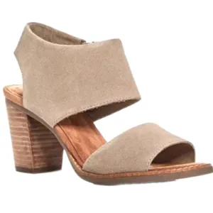 TOMS Majorca Cutout Sandal Block Heel Taupe Suede Slingback Women's Size 9 NEW