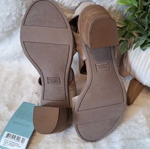 TOMS Majorca Cutout Sandal Block Heel Taupe Suede Slingback Women's Size 9 NEW