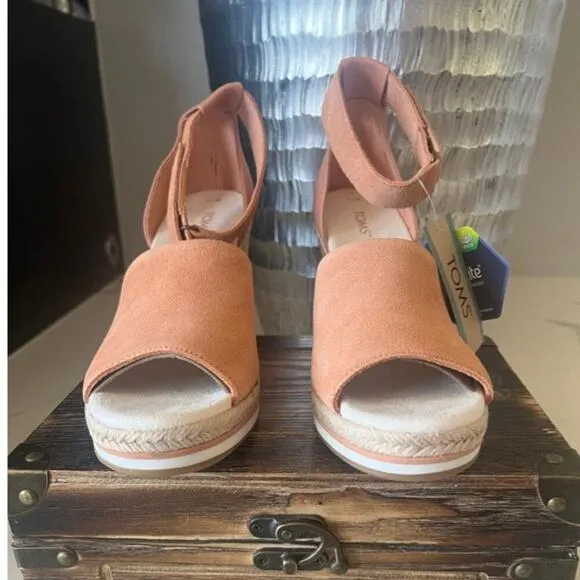 TOMS Marisol Espadrille Wedge Sandals in Sandy Beige Suede