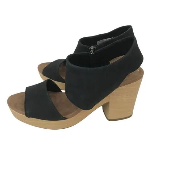 Toms Sandals Womens 7 Majorca Open Toe Cut Out Strap Heels Black Zipper