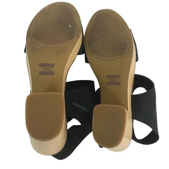 Toms Sandals Womens 7 Majorca Open Toe Cut Out Strap Heels Black Zipper