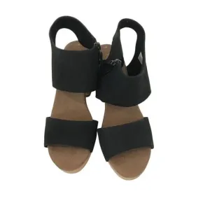 Toms Sandals Womens 7 Majorca Open Toe Cut Out Strap Heels Black Zipper