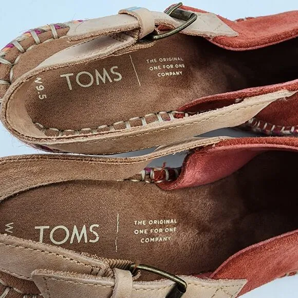 TOMS Womens 9.5 Monica Slingback Wedge Sandals Spice Suede Boho 10013450