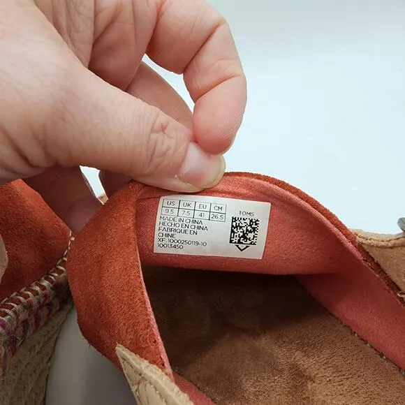 TOMS Womens 9.5 Monica Slingback Wedge Sandals Spice Suede Boho 10013450