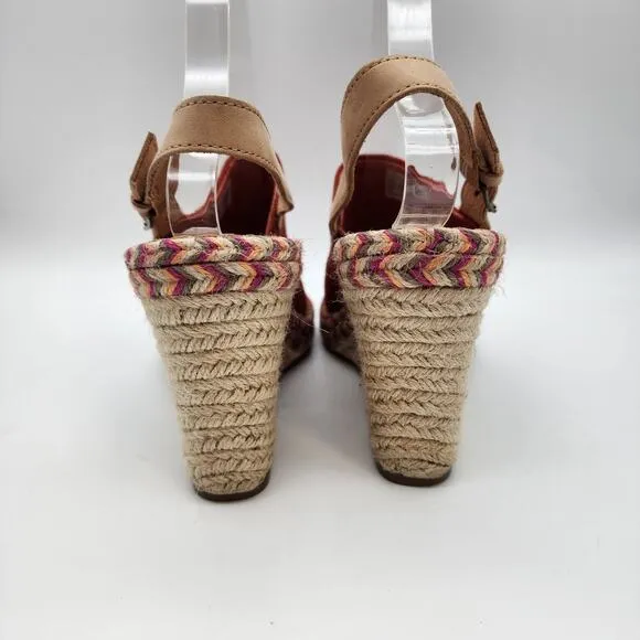 TOMS Womens 9.5 Monica Slingback Wedge Sandals Spice Suede Boho 10013450