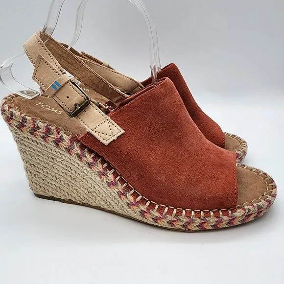 TOMS Womens 9.5 Monica Slingback Wedge Sandals Spice Suede Boho 10013450