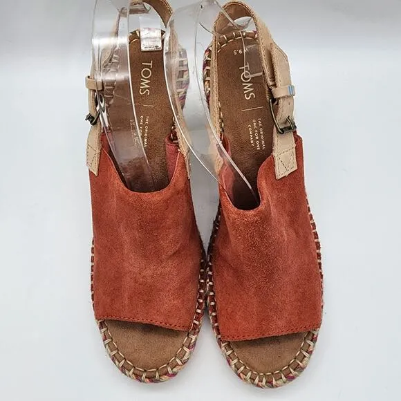 TOMS Womens 9.5 Monica Slingback Wedge Sandals Spice Suede Boho 10013450