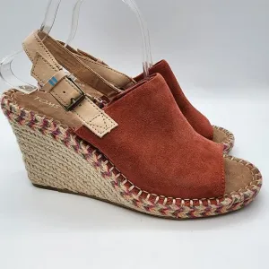 TOMS Womens 9.5 Monica Slingback Wedge Sandals Spice Suede Boho 10013450