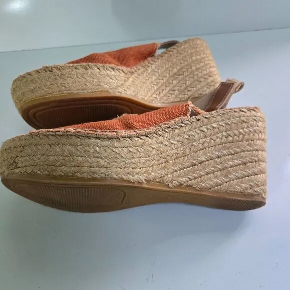 Toni Pons Origens Wedge Espardrille Sandals Orange Canvas Size 37