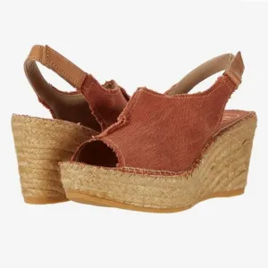 Toni Pons Origens Wedge Espardrille Sandals Orange Canvas Size 37