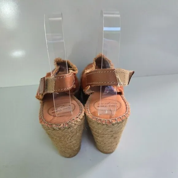 Toni Pons Origens Wedge Espardrille Sandals Orange Canvas Size 37