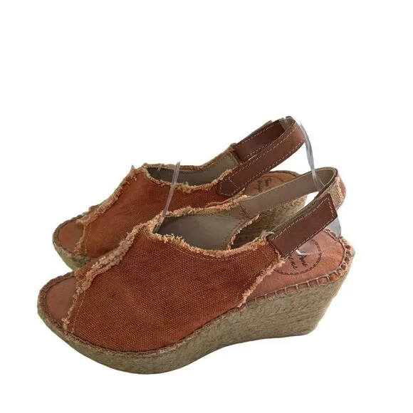 Toni Pons Origens Wedge Espardrille Sandals Orange Canvas Size 37