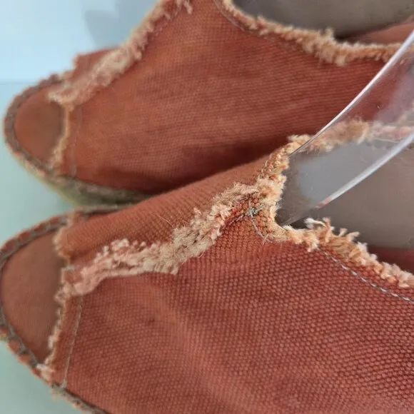 Toni Pons Origens Wedge Espardrille Sandals Orange Canvas Size 37