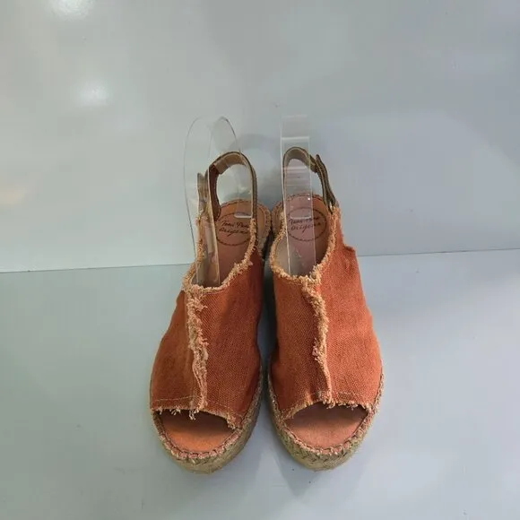 Toni Pons Origens Wedge Espardrille Sandals Orange Canvas Size 37