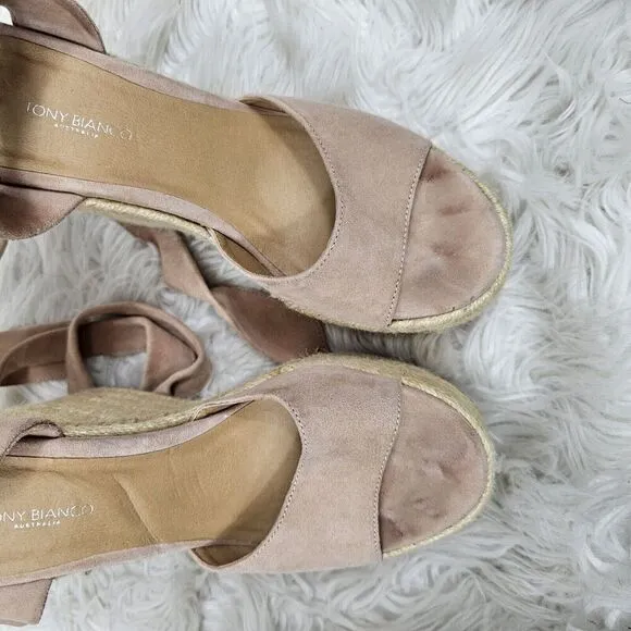 Tony Bianco Pink  Suede Espadrille Wedge Heel Sandals Barca Women's Size 40