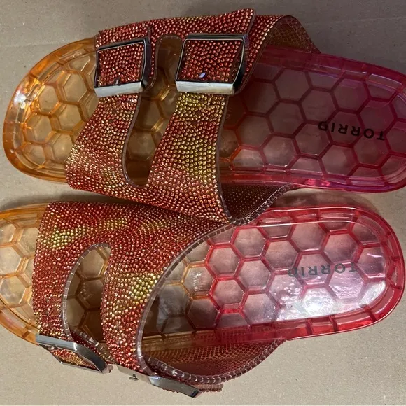 Torrid Pink and Gold Slide Sandals
