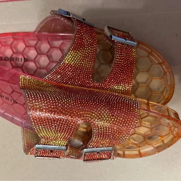 Torrid Pink and Gold Slide Sandals