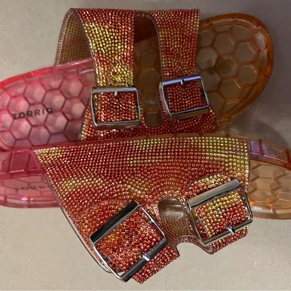 Torrid Pink and Gold Slide Sandals