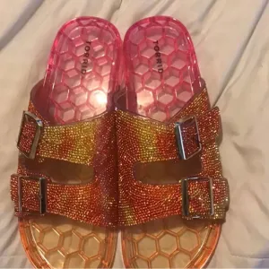 Torrid Pink and Gold Slide Sandals