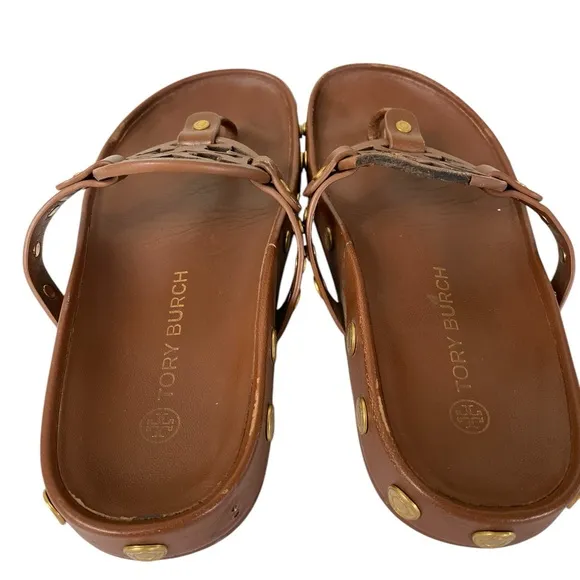 Tory Burch 6.5 Miller Cloud Coin sandals brown thong coin studs