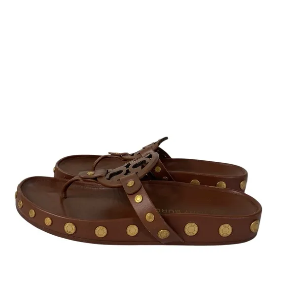 Tory Burch 6.5 Miller Cloud Coin sandals brown thong coin studs