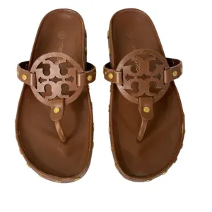 Tory Burch 6.5 Miller Cloud Coin sandals brown thong coin studs